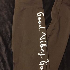 Brown Leggings with White 'Good Vibes' Print